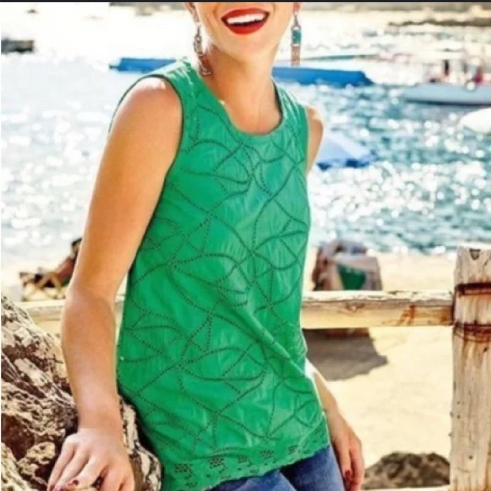 Cabi Gemma green eyelet top size Small